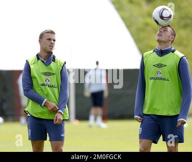 VON POLFOTO: 06/09/2011. Englands Fußballmannschaft unter 21 Jahren trainierte für die Europameisterschaft U21 in Fredericia, Dänemark. Hier sehen Sie Jordan Henderson, der kürzlich für 20 Â an Liverpool verkauft wurde. FOTOGRAF/ANDERS BROHUS Stockfoto