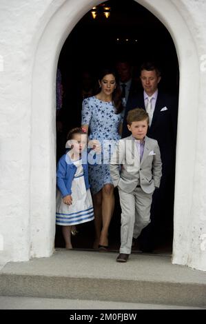 Prinzessin Isabella und Prinz Christian, Kronprinzessin Mary und Kronprinz Frederik. (Claus Bonnerup/POLFOTO) Stockfoto