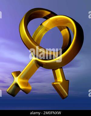 POLFOTO. Mann, männliches Symbol, männlich und weiblich, Venus-Symbol, weiblich, Paare, Liebes, Partner. Stockfoto