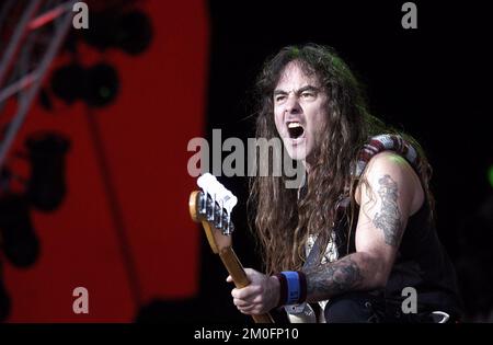 Iron Maiden beim Roskilde Festival 2003. Stockfoto