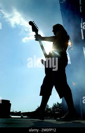 Iron Maiden beim Roskilde Festival 2003. Stockfoto