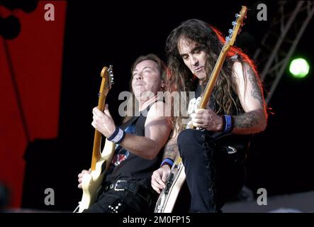 Iron Maiden beim Roskilde Festival 2003. Stockfoto