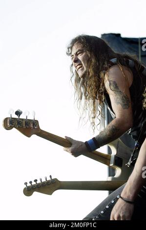 Iron Maiden beim Roskilde Festival 2003. Stockfoto