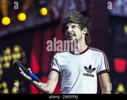 Louis Tomlinson tritt in Kopenhagen im Rahmen der „Where We Are Tour 2014" auf. Stockfoto