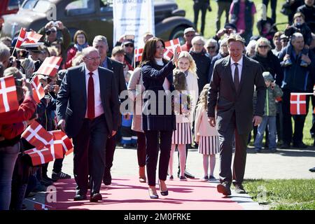 Crown Princess Mary eröffnet die neue „Bridge Walking“-Attraktion auf der Little Belt Bridge (Lillebaeltsbroen) in Middelfart, Dänemark. Stockfoto