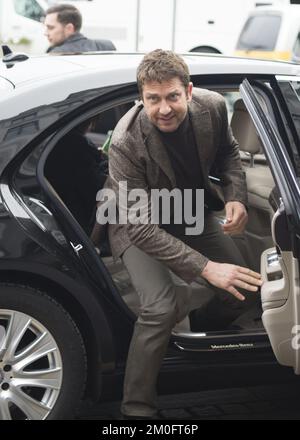 Der Schauspieler Gerard Butler, der in Kopenhagen zur Modewoche in Kopenhagen am 5.. Februar 2016 gesehen wurde. Stockfoto