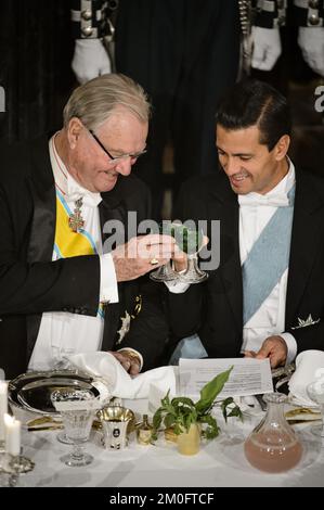 Staatsbankett im Fredensborg-Palast, an dem der mexikanische Präsident Enrique Pena Nieto und Prinz Consort Henrik teilnehmen Stockfoto