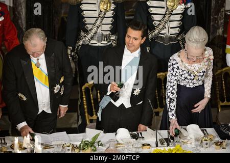 Staatsbankett im Fredensborg-Palast, an dem der mexikanische Präsident Enrique Pena Nieto, Prinz Consort Henrik und Königin Margrethe teilnehmen Stockfoto