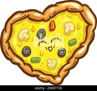 Niedliche Cartoon Pizza Slice Figur mit Käsegarnitur in Vector Illustration Stock Vektor