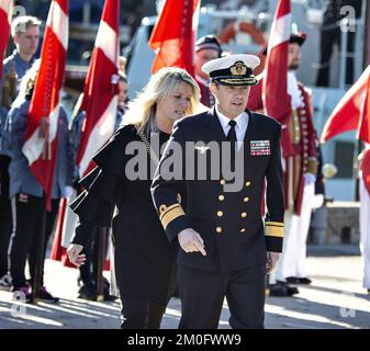 Kronprinz Frederik nimmt an der 200.. Jubiläumsfeier der nordjutlandischen Stadt Frederikshavn als Handelsstadt Teil. Der Kronprinz kam am königlichen Schiff Dannebrog an und wurde von den Stadtbewohnern sowie Bürgermeister Birgit S. Hansen begrüßt Stockfoto