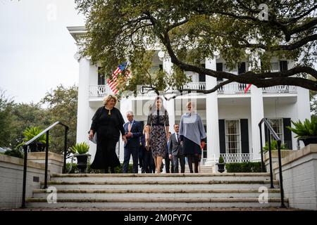 Am 11. 2019. März reiste HRH Crown Princess Mary im Rahmen einer Delegation der dänischen Kultur- und Kreativwirtschaft zu einem dreitägigen Besuch nach Texas. In Austin traf sie mit dem Gouverneur von Texas, Greg Abbott, und seiner Frau Cecilia Abbott zusammen mit der dänischen Kulturministerin Mette Bock zusammen. Stockfoto