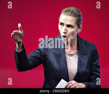 Die Vorsitzende Mette Frederiksen wird hier auf der Bühne des sozialdemokratischen Kongresses im Aalborg Congress and Culture Center gesehen, Samstag, den 22. September 2018 .. (Foto: Henning Bagger / Ritzau Scanpix) Stockfoto