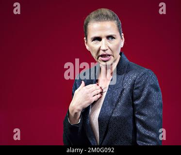 Die Vorsitzende Mette Frederiksen wird hier auf der Bühne des sozialdemokratischen Kongresses im Aalborg Congress and Culture Center gesehen, Samstag, den 22. September 2018 .. (Foto: Henning Bagger / Ritzau Scanpix) Stockfoto