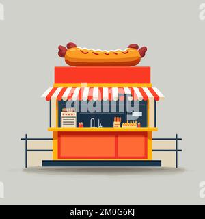 Ein Vektor einer Hot-Dog-Ständer-Illustration, isoliert auf einem leeren grauen Hintergrund Stock Vektor