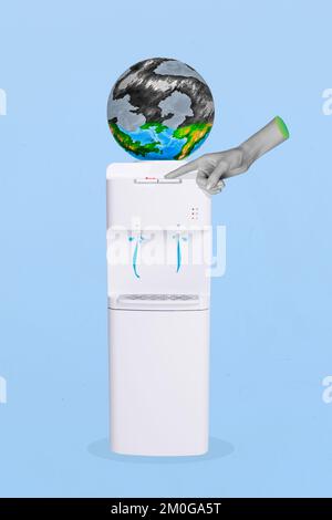 Kreatives Foto 3D Collage Kunstwerke Poster Bild des Planeten Erde Meer Wasserreservate aus isoliert auf Malhintergrund Stockfoto