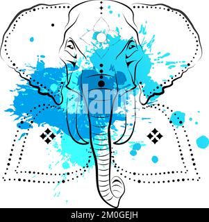 Elefant hindu-Tinten-Tribal-Tattoo-Linienart Aquarell-Darstellung im Vektorformat Stock Vektor