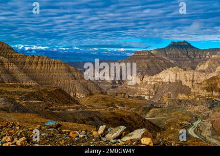 Erodierte Schlammlandschaft im Königreich Guge, Westtibet, Asien Stockfoto