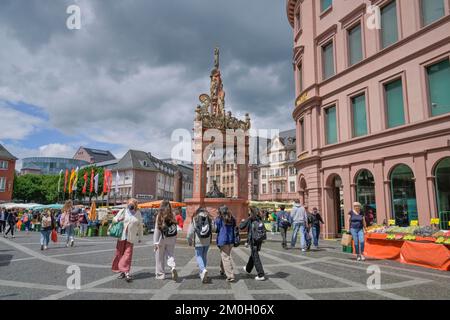 Historischer Renaissance-Markt Brunnen, Markt, Mainz, Rheinland-Pfalz, Deutschland, Europa Stockfoto