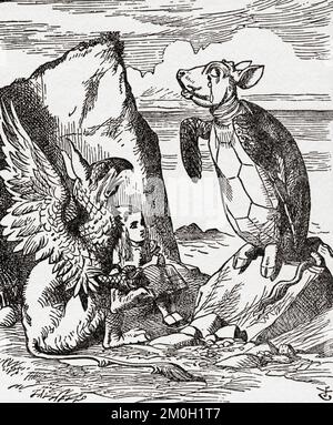 Alice und die Gryphon hören sich die Geschichte von The Mock Turtle an. Aus Alice's Adventures in Wonderland, veröffentlicht 1941. Stockfoto