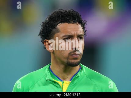 Brasiliens Marquinhos während des sechzehnten FIFA-Weltmeisterspiels im Stadium 974 in Doha, Katar. Foto: Montag, 5. Dezember 2022. Stockfoto