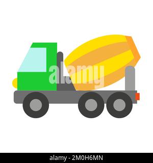 Vektordarstellung eines Spielzeugfahrzeugs in flacher Ausführung. Symbol eines Zementmischers. Logo-Design Stock Vektor
