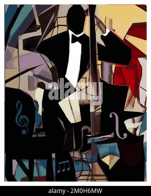 Zeitgenössische Kunst abstrakte Originalkomposition über Jazz - Kubismus-Inspiration - Vektordarstellung (ideal für Druck, Poster oder Tapeten, Haus d Stock Vektor