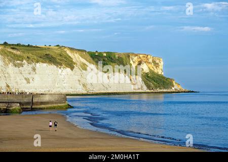 Frankreich, Calvados, Arromanches les Bains, historischer Ort der Landungen in der Normandie, Klippen von Cap Manvieux Stockfoto