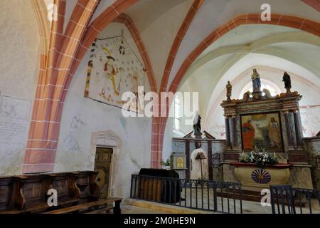 Frankreich, Yonne, Moutiers en Puisaye, Saint Pierre Church, chor, Wandgemälde aus dem 12.. Jahrhundert, die Steinigung des Heiligen Stephen Stockfoto