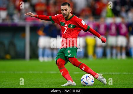 AL RAYYAN, KATAR - DEZEMBER 6: Hakim Ziyech von Marokko während der Runde 16 - FIFA Weltmeisterschaft Katar 2022 zwischen Marokko und Spanien im Education City Stadium am 6. Dezember 2022 in Al Rayyan, Katar (Foto: Pablo Morano/BSR Agency) Stockfoto