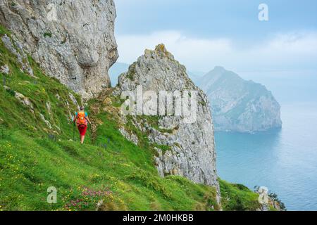 Spanien, Provinz Kantabrien, Ori, Wanderung auf einer Variante der Camino del Norte, spanische Pilgerroute nach Santiago de Compostela, Paso de Presa oder Paso del Franc Stockfoto