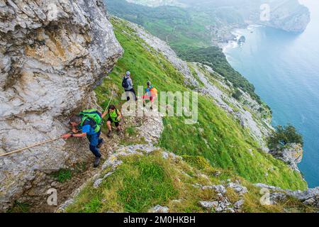 Spanien, Provinz Kantabrien, Ori, Wanderung auf einer Variante der Camino del Norte, spanische Pilgerroute nach Santiago de Compostela, Paso de Presa oder Paso del Franc Stockfoto