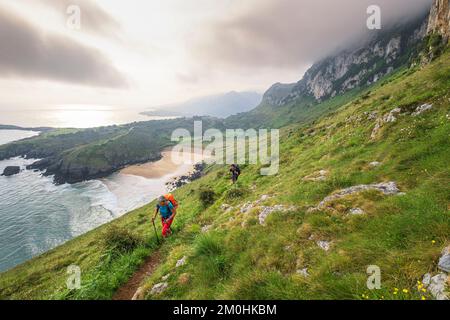 Spanien, Provinz Kantabrien, Ori?on, Wanderung auf einer Variante der Camino del Norte, spanische Pilgerroute nach Santiago de Compostela, Sonabia Beach unten Stockfoto