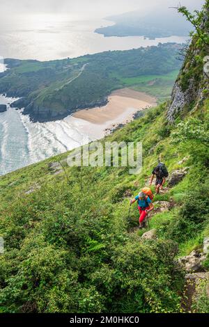 Spanien, Provinz Kantabrien, Ori?on, Wanderung auf einer Variante der Camino del Norte, spanische Pilgerroute nach Santiago de Compostela, Sonabia Beach unten Stockfoto
