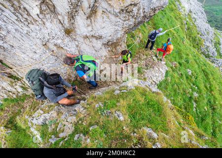 Spanien, Provinz Kantabrien, Ori, Wanderung auf einer Variante der Camino del Norte, spanische Pilgerroute nach Santiago de Compostela, Paso de Presa oder Paso del Franc Stockfoto