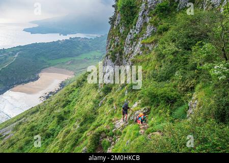 Spanien, Provinz Kantabrien, Ori?on, Wanderung auf einer Variante der Camino del Norte, spanische Pilgerroute nach Santiago de Compostela, Sonabia Beach unten Stockfoto