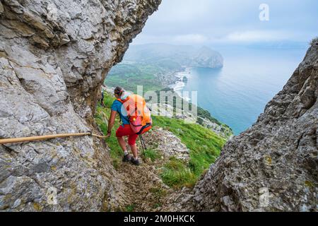 Spanien, Provinz Kantabrien, Ori, Wanderung auf einer Variante der Camino del Norte, spanische Pilgerroute nach Santiago de Compostela, Paso de Presa oder Paso del Franc Stockfoto