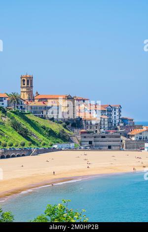 Spanien, Provinz Gipuzkoa, Getaria, Bühne auf dem Camino del Norte, spanische Pilgerroute nach Santiago de Compostela, ein UNESCO-Weltkulturerbe, Malkorbe Beach Stockfoto