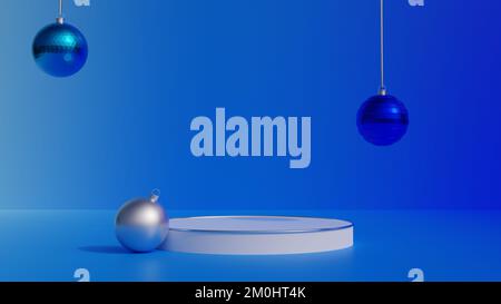 Weißes Podium auf blauer und himmelblauer verlaufender Umgebung 3D-Illustration Konzeptdesign, Konzept für die Präsentation von Kosmetik- oder Hautpflegeprodukten Stockfoto