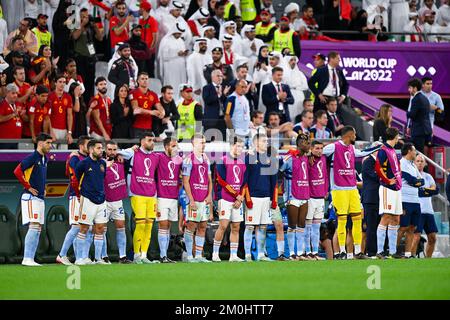 AL RAYYAN, KATAR - 6. DEZEMBER: Team von Spanien während der Runde 16 - FIFA-Weltmeisterschaft Katar 2022 zwischen Marokko und Spanien im Education City Stadium am 6. Dezember 2022 in Al Rayyan, Katar (Foto: Pablo Morano/BSR Agency) Stockfoto