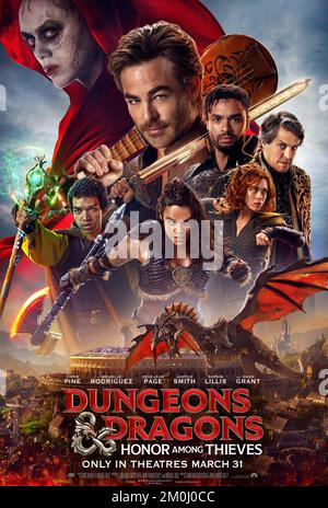 VERÖFFENTLICHUNGSDATUM: 31. März 2023. TITEL: Dungeons & Dragons: Honor among Thieves STUDIO: Paramount Pictures. DIREKTOR: John Francis Daley, Jonathan Goldstein. PLOT: Ein charmanter Dieb und eine Gruppe unwahrscheinlicher Abenteurer begeben sich auf eine epische Suche, um ein verlorenes Relikt zu finden, aber die Dinge laufen gefährlich schief, wenn sie sich mit den falschen Leuten herumschlagen... MIT CHRIS PINE, MICHELLE RODRIGUEZ, REGE-JEAN PAGE POSTER ART. (Kreditbild: © Paramount Bilder/Unterhaltungsbilder) Stockfoto