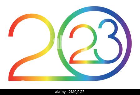 Silvester-Banner 2023 mit Zahlen aus einfachen geometrischen Formen und Figuren in Konfetti. Vorlage für Grußkarte, Einladung, Poster, Flyer, Web Stock Vektor