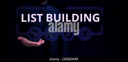 Textbeschriftung zur Erstellung der Liste. Business Showcase-Datenbank mit Personen, die Sie mit Ihrer Marketingbotschaft kontaktieren können Stockfoto