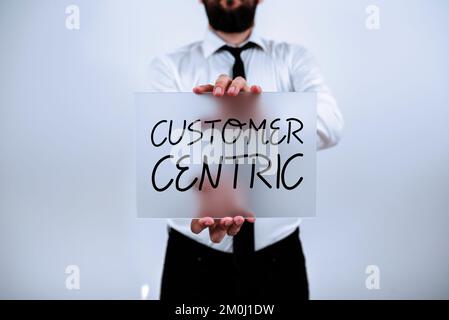 Text mit Inspiration Kundenorientierung. Geschäftsüberblick Prozess der Betreuung von Kunden, um deren Vergnügen zu gewährleisten Stockfoto