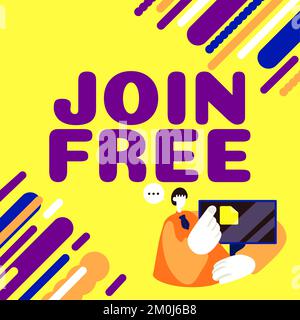 Text mit Inspiration Join Free. Ein Wort, das über die Handlung oder den Beitritt zu einer Gruppe oder Organisation geschrieben wurde Stockfoto