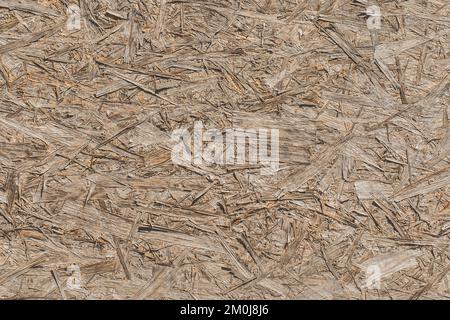 Spanplatte natürliche osb-Oberfläche, gepresste Holzstruktur Spanplatte brauner Holzhintergrund. Stockfoto