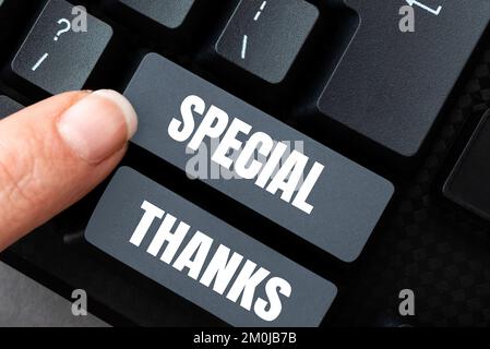 Text wird angezeigt Spezielle Danke. Internet-Konzept Ausdruck von Wertschätzung oder Dankbarkeit oder Anerkennung Stockfoto