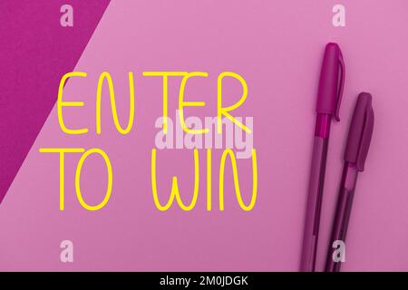 Textüberschrift mit „Enter to Win“. Internetkonzept Tauschen Sie etwas Wertvolles gegen Preise oder Gewinnchancen ein Stockfoto