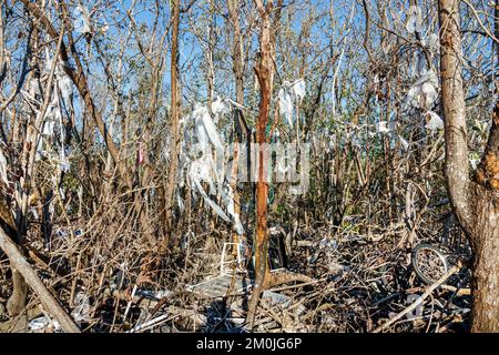 Bonita Beach Bonita Springs Florida, Little Hickory Island Hickory Boulevard, Hurrikan Ian Schadenszerstörung zerstörte Trümmer Müll von Menschen gemacht, sh Stockfoto