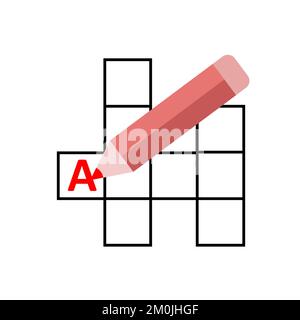 Symbol für Kreuzworträtsel-Vektor in Umriss. Mit Bleistift. Isolierte schwarze, einfache Linie Stock Vektor