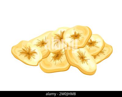 Bananenchips, getrocknete Früchte, Snack. Runde isolierte Scheiben Cartoon-Stil auf weißem Hintergrund. Vektorgrafik Stock Vektor